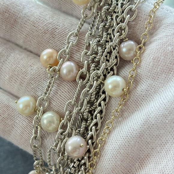 David Yurman 925 & 18k Gold Multi-Strand Pearl Bracelet 7" - Picture 4 of 9